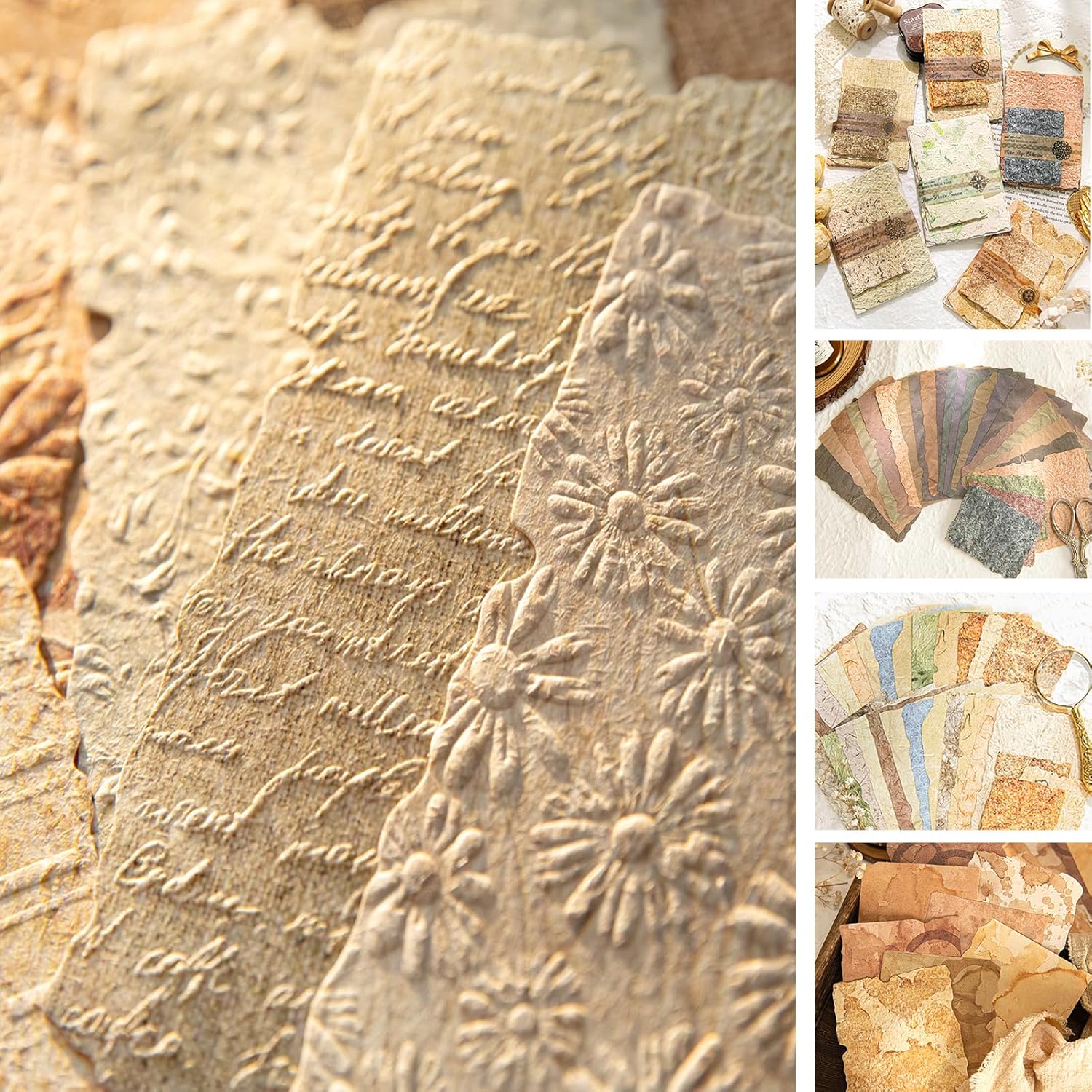 168Pcs Textured Scrapbook Paper Kit - Embossed Rice Decoupage Paper Mixed Media for Scrapbooking Supplies Junk Journaling Cards Making Collage. Vintage 6 Pack DIY Decorative Materials Craft Gifts