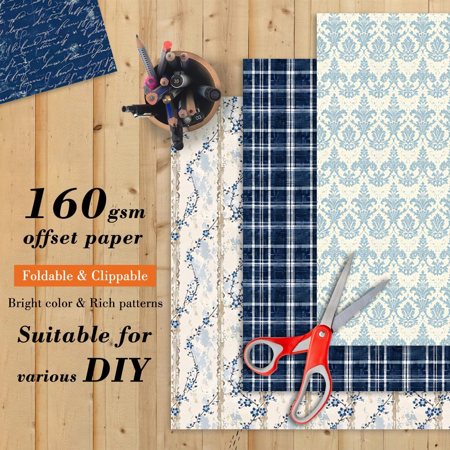 6 Inch Blue Floral Aesthetic Scrapbooking Paper Pad - 24 Sheets Double Sided Patterns for Background Photos Junk Journal Card Making Origami DIY Crafts Gifts Wrapping Material - Image 3