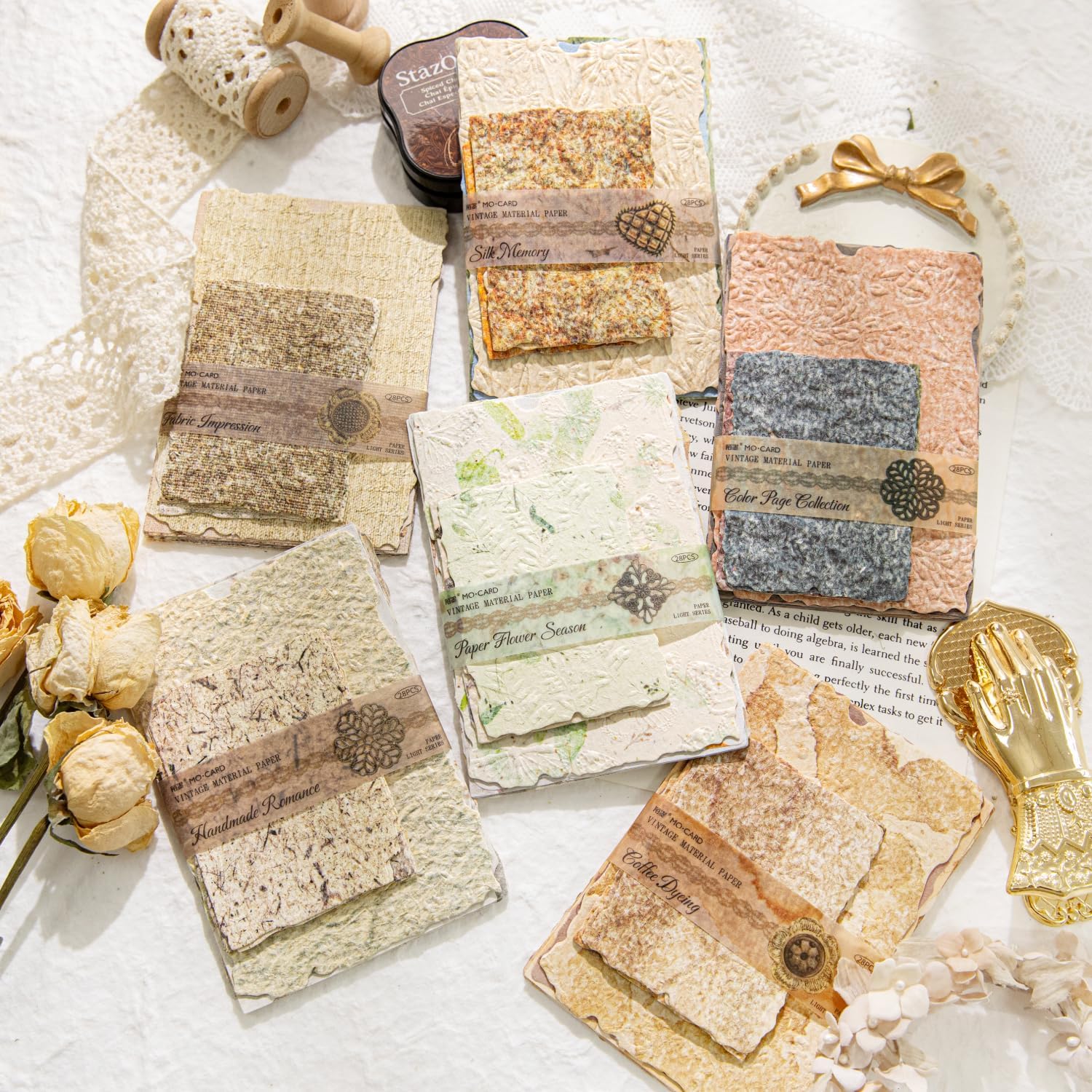 168Pcs Textured Scrapbook Paper Kit - Embossed Rice Decoupage Paper Mixed Media for Scrapbooking Supplies Junk Journaling Cards Making Collage. Vintage 6 Pack DIY Decorative Materials Craft Gifts - Image 2